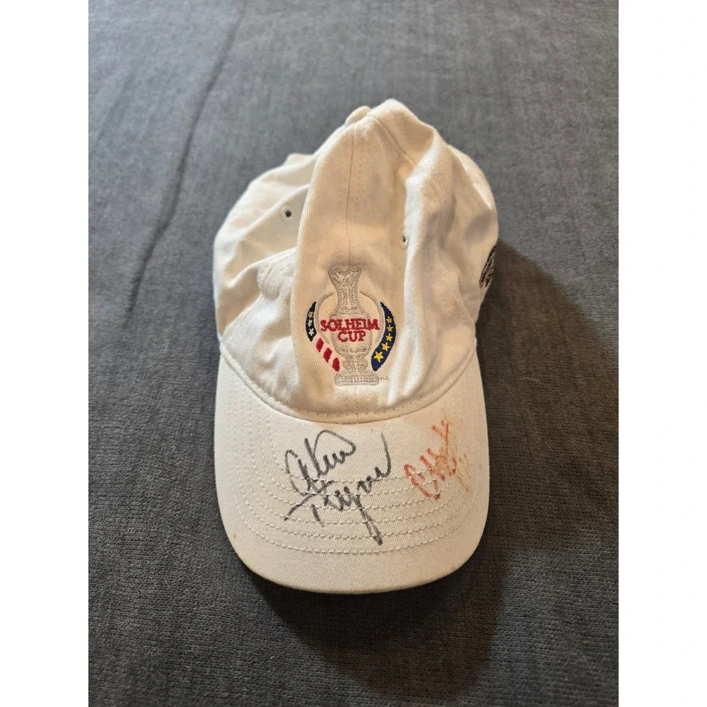 Solheim Cup Golf Hat White Multi-Signed Autographed LPGA Team USA Europe Cap